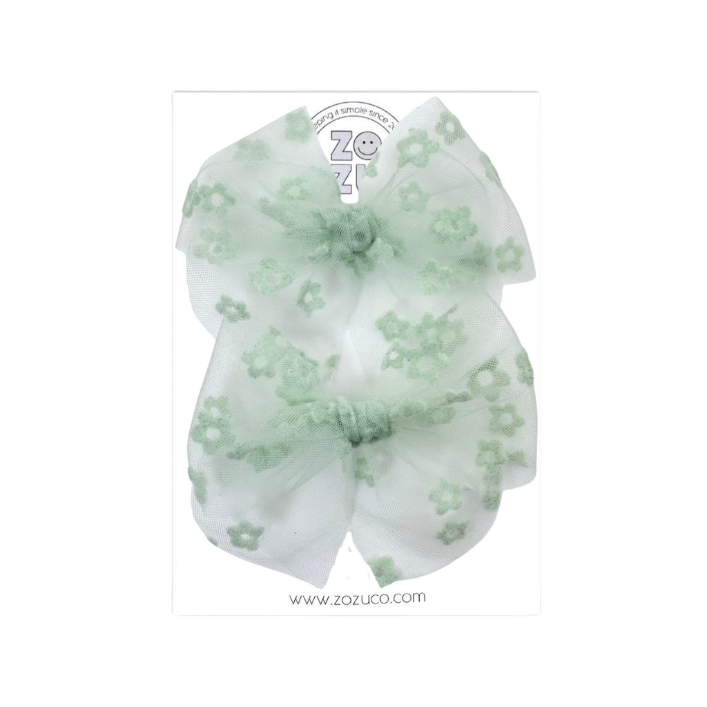 Green Floral Tulle :: Mini Traveler Pigtail Set