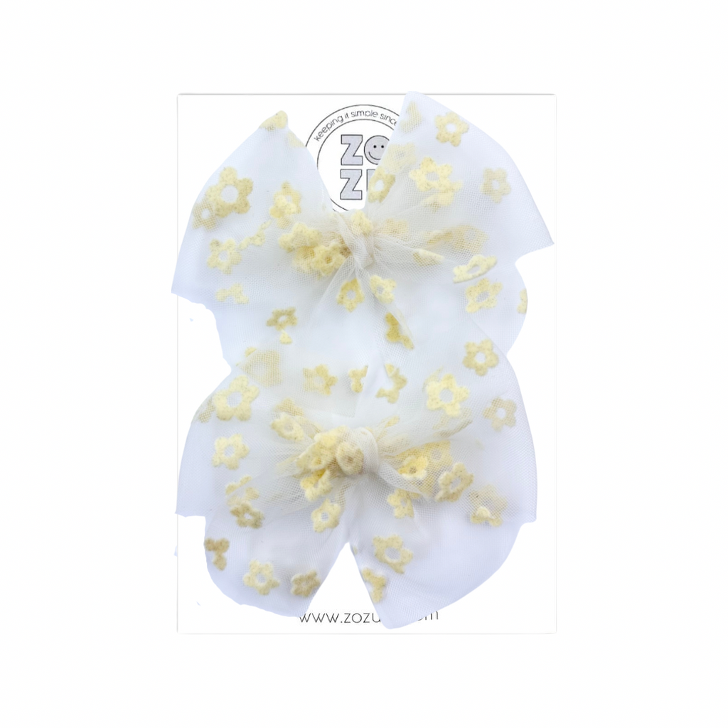 Yellow Floral Tulle :: Mini Traveler Pigtail Set
