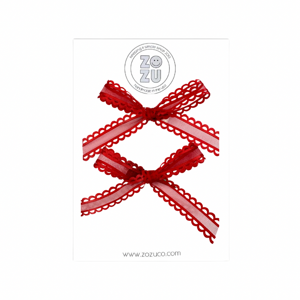 Red Scallop :: Mini Explorer Ribbon Pigtail Set