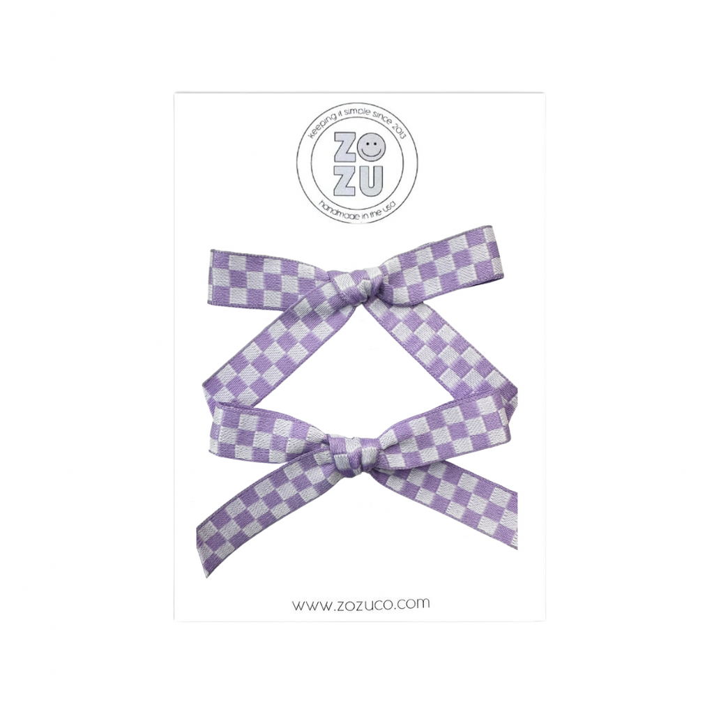 Lavender Check :: Mini Explorer Ribbon Pigtail Set