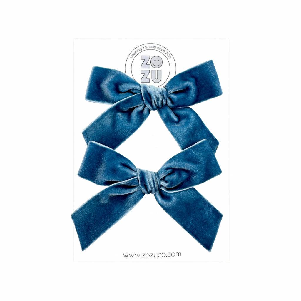 Steel Blue Velvet :: Mini Explorer Ribbon Pigtail Set