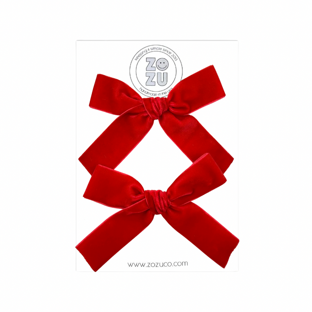 Bright Red Velvet :: Mini Explorer Ribbon Pigtail Set