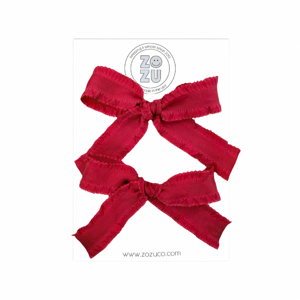 Ruby Ruffle Edge :: Mini Explorer Ribbon Pigtail Set