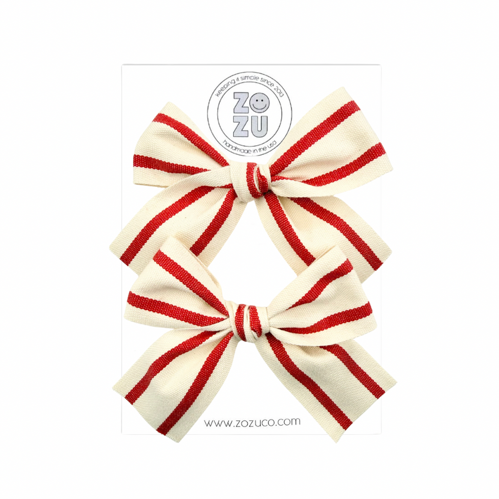 Red Ticking Stripe :: Mini Explorer Ribbon Pigtail Set