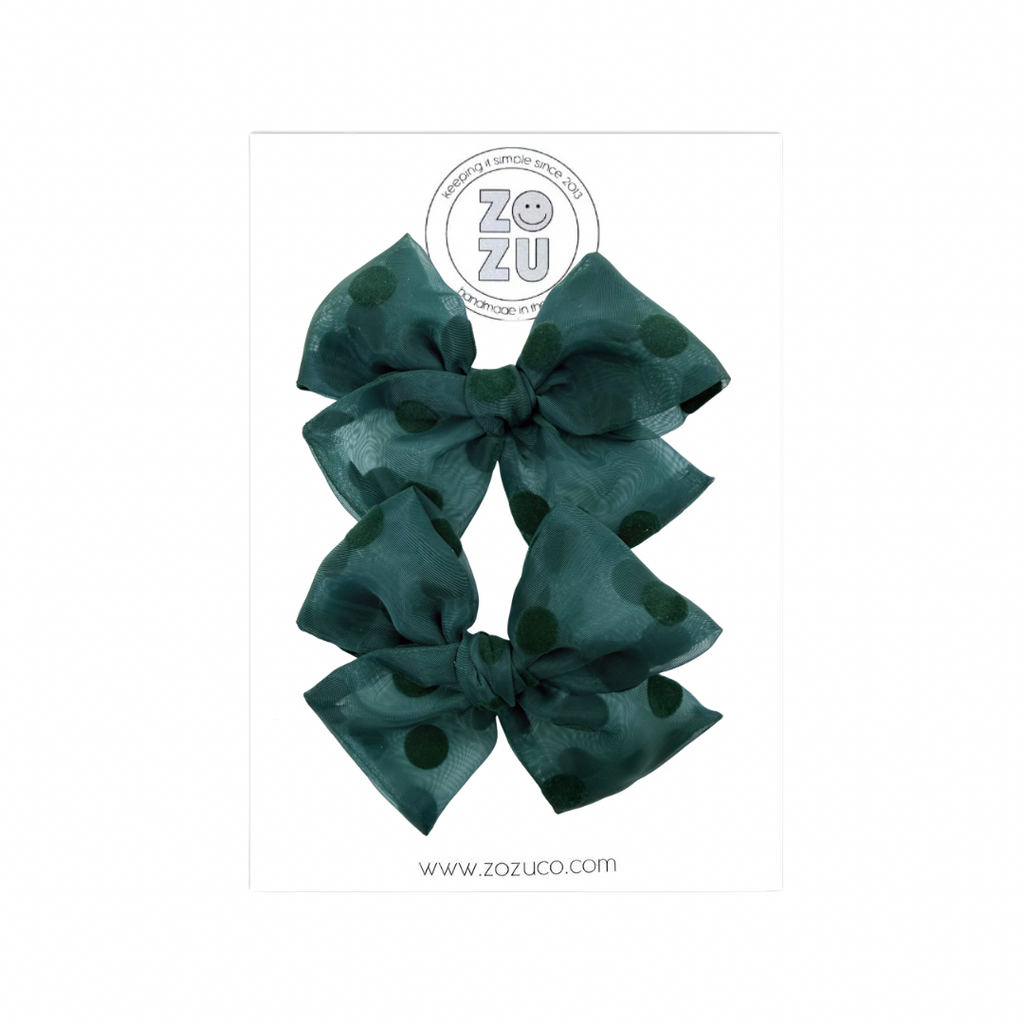 Green Flocked Dot :: Mini Voyager Pigtail Set