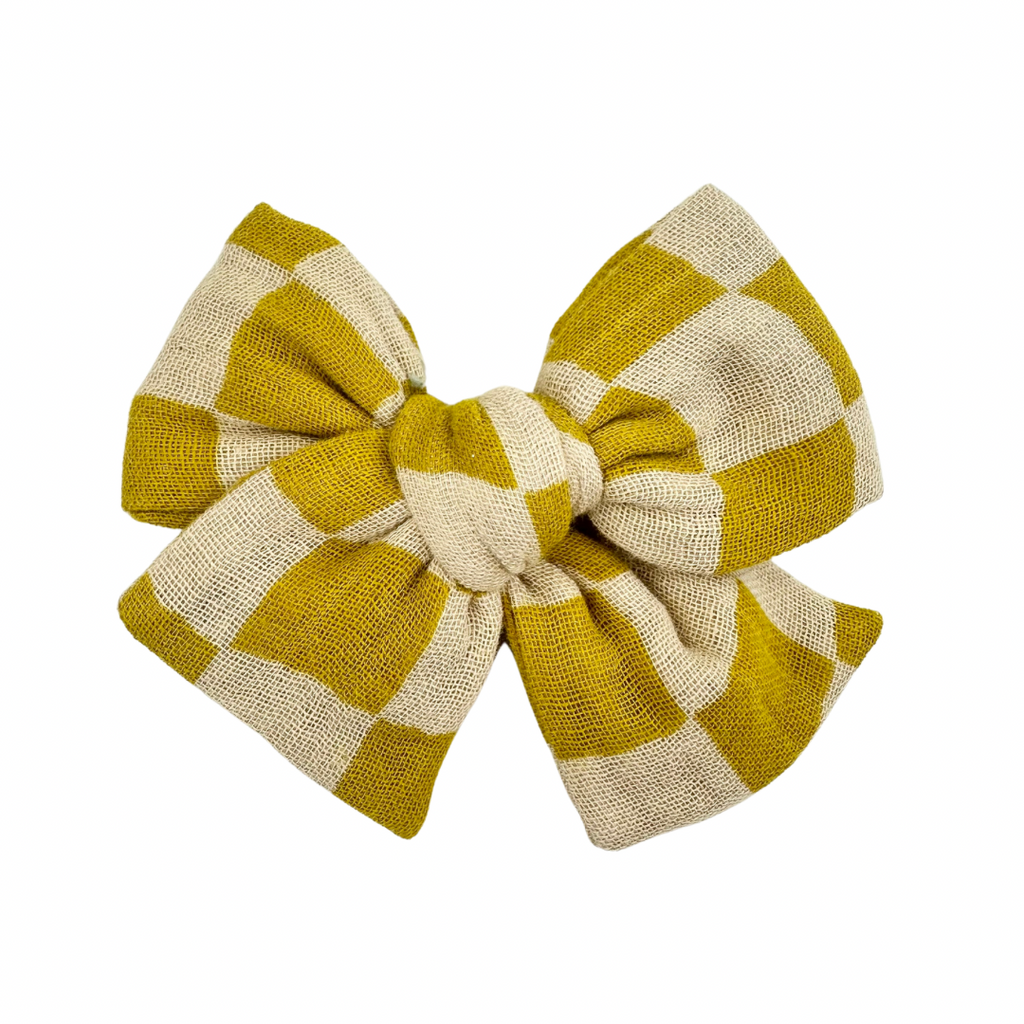 Mustard Check Gauze :: Mini Voyager Bow