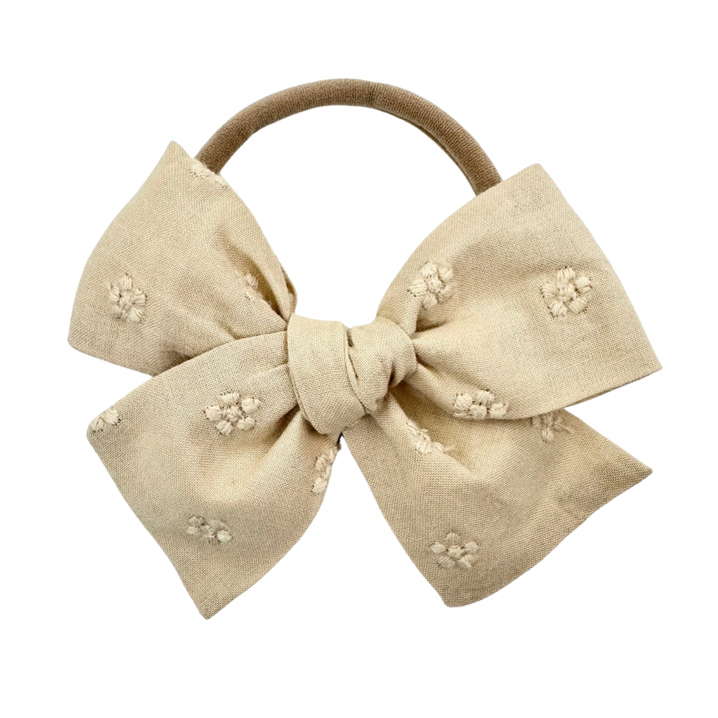 Khaki Embroidered :: Mini Voyager Bow