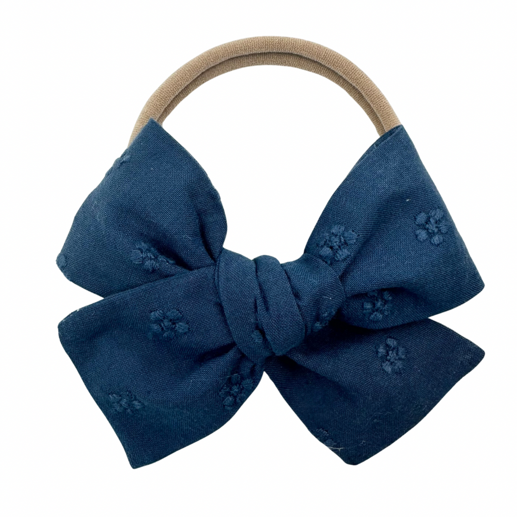 Navy Embroidered :: Mini Voyager Bow