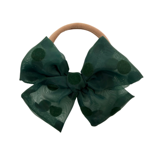 Green Flocked Dot :: Mini Voyager Bow